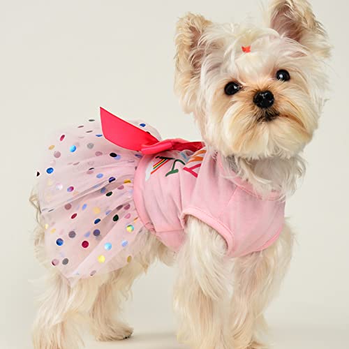 Dog Birthday Dresses, Summer Spring Girl Dog Clothes For Small Dogs, Pink Puppy Dress, Chihuahua Yorkie Dress Costume, Pet Clothing Dog Clothes Outfit Cat Apparel (Birthday, Medium) #TOP1