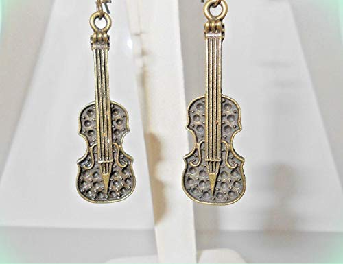 Bass Cello Violin Viola STRINGS Bronze-tone Dangle Earrings 2-1/3