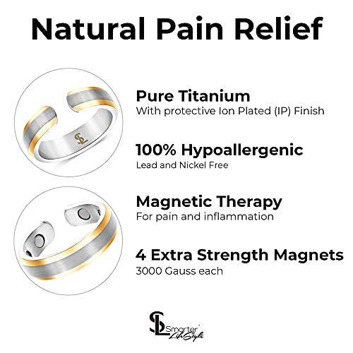 Smarter Lifestyle Elegant Titanium Magnetic Therapy Ring For Men And Women, Arthritis Pain Relief Carpal Tunnel - Therapeutic Magnetic Ring For Lymphatic Drainage (Silver & Gold | Size: 13) #TOP1