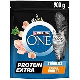 PURINA ONE Protein Extra, Trockenfutter für ausgewachsene Katzen, sterilisiert, hoher Gehalt an Proteinen und Aminosäuren, Starke Muskeln, Huhn, 6 Beutel à 900 g
