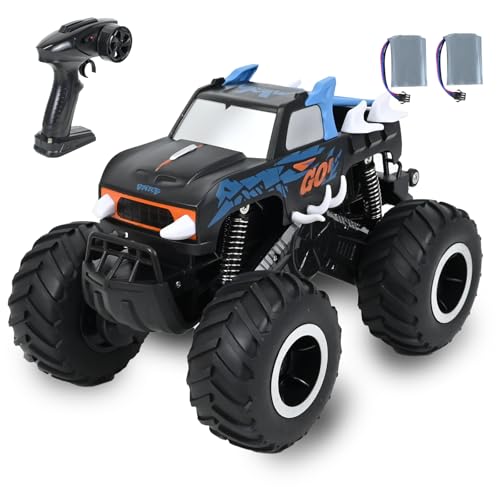 Ulikey Coche Teledirigido, Coche RC Todo Terreno con 3 Pilas, 2.4GHz Monster Truck Coches, 4WD RC, Coche Radiocontrol con Rotación 360, Carro Telecomandado, Juguete Regalo para Niños Adulto (Azul)