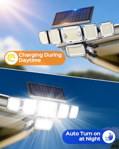 Image of Motion Sensor Outdoor Lights with Flexible Octopus Tripod , 5000LM 366LED Security Flood Lights with Remote Control, 360Wide Angle, 6 Heads Solar Lights Outdoor Waterproof for Yard Patio Garage 1Pack