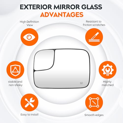 Youxmoto Driver Left Side Heated Mirror Glass, 2005-2008 Fit for Dodge Ram 1500 2500 3500, Convex Side View Mirror With Rear Holder - Fit 5161011AA 5191035AA CH1324121 by Youxmoto - Used condition - Image 6