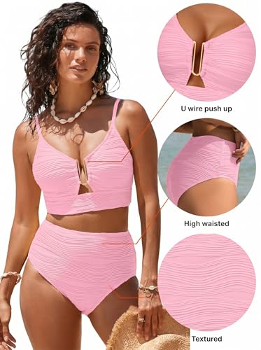 Image of Herseas 2 Piece Bikini Set U-Wire Cutout Popular Swimsuit High Waisted Textured 2026 Summer Beach Swim Bathing Suits