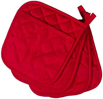 ARCLIBER Pot Holders,4PCS Heat Resistant Hot Pads,Non-Slip Rubber Surface Design,Cotton Infill Kitchen Potholders Set,Red