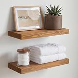 Homeforia 16 inch Golden Oak Floating Shelf, High End Solid Real Wood 16inch Small Floating Shelves for Wall Mounted, Oak Wooden 16in Floating Shelves, Heavy Duty Bracket, 16 X 6.5 X 1.75 in, Set of 2