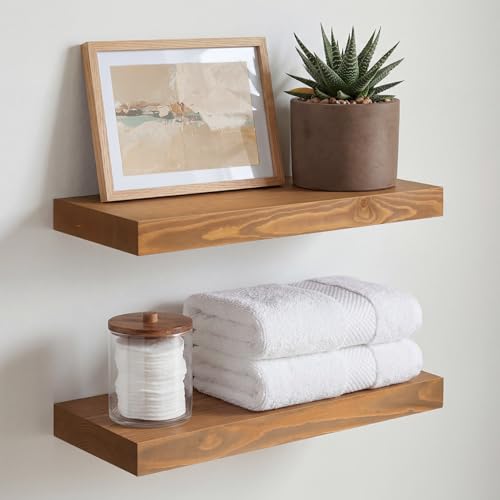 Homeforia 16 inch Golden Oak Floating Shelf (Set of 2)