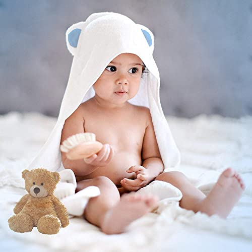 Image of BY LORA Hooded Baby Towel - 100% Rayon, Soft Bath Towel with Bear Ears for Babie, Toddler, Infant - Ultra Absorbent - Blue, Small