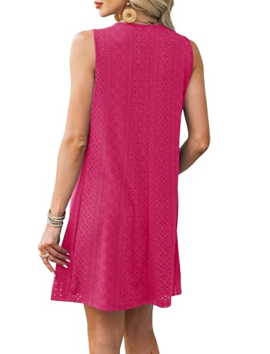 Image of RUMIA Swimsuit Coverup for Women Summer Sleeveless Beach Dress | Crew Neck, Pockets, Eyelet, Boho, Above knee Length, A-Line. Everyday wear, Sundresses, Cruise Wear, Vacation essential