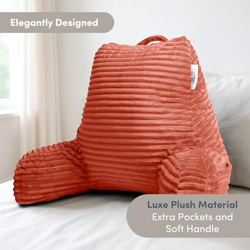 Image of Nestl Reading Pillow with Shredded Memory Foam, Luxe Cut Plush Back Pillow for Sitting Up in Bed, Back and Arms Adjustable Support for Adult & Teens, Backrest Pillows with Washable Cover Misty Rose