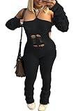 LETSVDO Women's Sexy Knit Ribbed Jumpsuit Bodycon Backless Hollow Halter Sweater Club One Piece Romper Outfits Stacked Pants