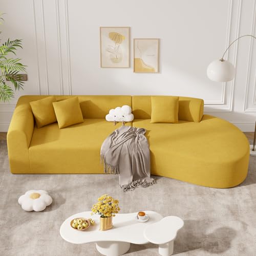 126 Modular Sectional Sofa Modern Cloud Curved Couch with Deep Seat Upholstered Oversized Couches for Living Room No Assembly Required Yellow Chenille Fabric 1 PCS