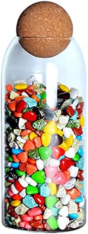URMAGIC Glass Storage Jar with Cork Ball Lids, 450ml Round Cork Glass Bottle,1 Pcs Clear Nut Storage Jar Coffee Bean Jar,Transparent Food Storage Jar,Food Organizer(450ml)