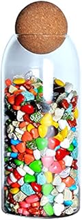 URMAGIC Glass Storage Jar with Cork Ball Lids, 450ml Round Cork Glass Bottle,1 Pcs Clear Nut Storage Jar Coffee Bean Jar,Transparent Food Storage Jar,Food Organizer(450ml)