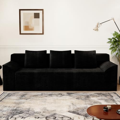 71' Corduroy Living Room Sofa, 3 Setaser Deep Seat Couch with 3 Lumbar Pillows, Comfy Boneless Sofa...