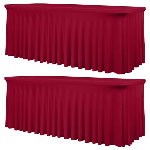 fani 2 Packs Burgundy Stretch Table Skirts for 6 Foot Table