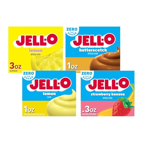 Image of Jell-O Dessert Mix Variety Pack - Butterscotch Pudding, Sugar Free Strawberry Banana Gelatin, Sugar Free Lemon Pudding & Lemon Gelatin (1 Ea.)