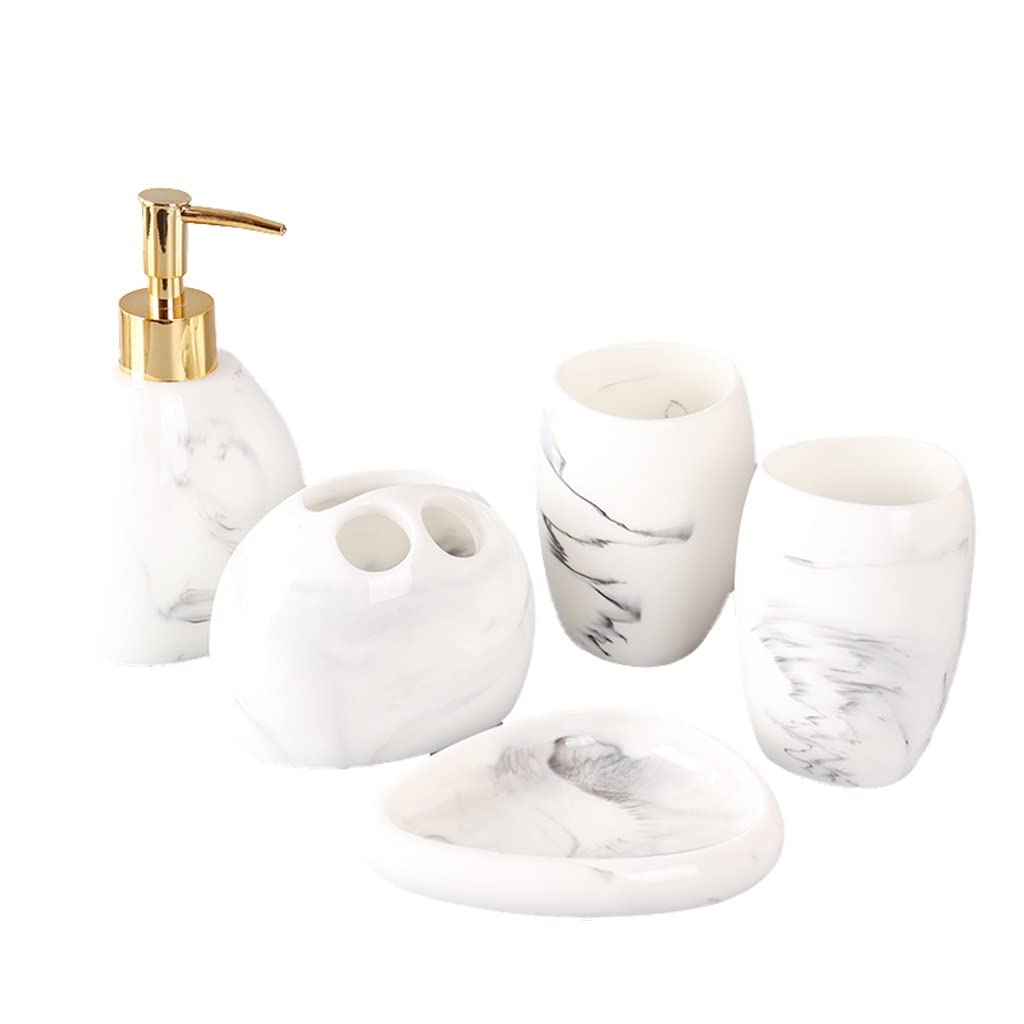 Accessoires de salle de bain en céramique blanche et lotion