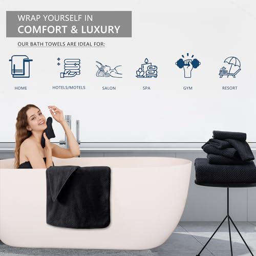 8 Piece Bathroom Towel Set Black |2 Oversized Large Bath Towels Sheet,2 Hand Towels and 4 Washcloths| 600GSM Ultra Soft Luxury Premium Towel Set Highly Absorbent Quick Dry Hotel Towel Collection