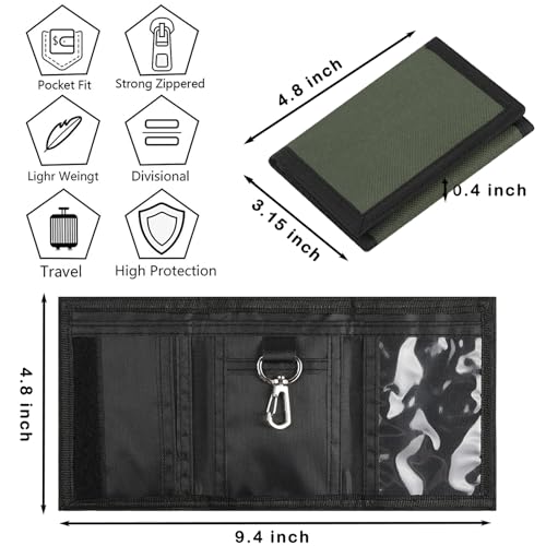 Image of Kids Wallet for Boys Girls Teens Trifold, Canvas Toddler Wallet for Boys, Cute Zipper Wallets Youth with Coin Pocket Card Holders, Novelty Wallets for Childrens Birthday Gifts, Green, 0.4 x