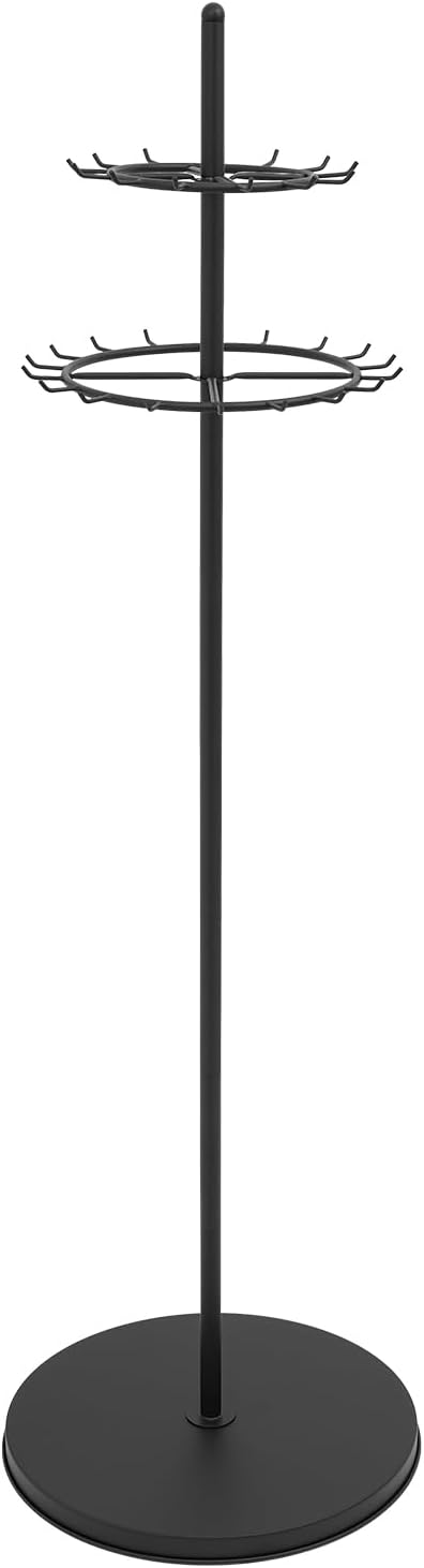 Freestanding Tie and Belt Rack, 66 Inch Tie Rack Belt Display Shelf with 31 Hooks, Floor Mounted Belt Hanger for Clothing Stores, Retail Stores-44.09lbs Load Capacity (Black)