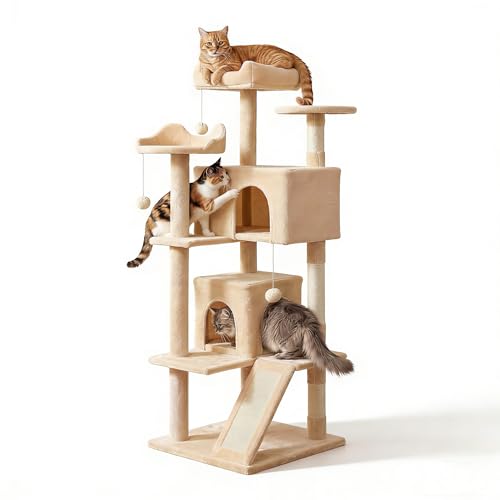 Árbol para gatos multi-niveles con perchas y cuevas beige miniatura 1