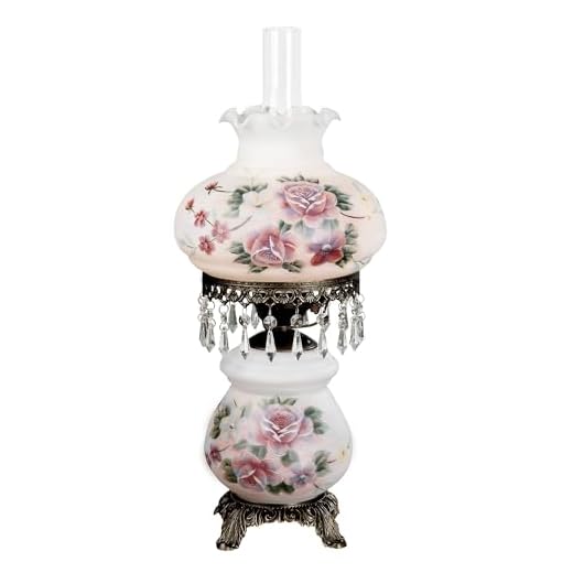 Touch of Class Beatrice Hurricane Rose Table Lamp Pink - Victorian Style - Crystal Beads, Glass - Floral Aesthetic, Roses - Electric - Vintage Antique Parlor Lamps for Home Desk, Bedroom