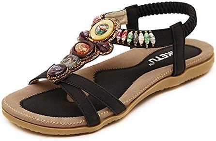 Ladies Flip-Flops Bohemian Elastic Strappy Thong Ankle Strap Sandals for Women