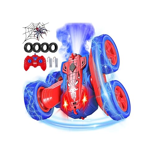 Spider Remote Control Car - 360° Flip RC Toys for 4 5 6 7 8 Year Old Boys, 2.4Ghz Double Sided RC Stunt Car with Light Spray, Birthday Xmas Gifts for Kids Age 4-6 5-7 8-12