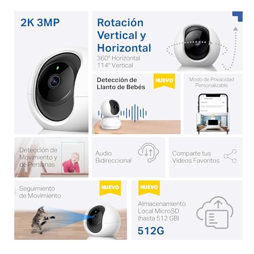 Miniatura 2 de Tapo 2k 3mp Cámara De Vigilancia Wifi Interior 360 C21a, Visión Nocturna, Notificaciones En Tiempo Real, Detección De Persona, Seguimiento De Movimiento, Control Remoto, Compatible Con Alexa