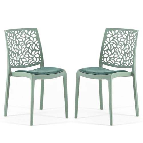 SIEDITI FUORI E DENTRO Sillas de polipropileno con fibra de vidrio con cojín de asiento, apilables para interior, cocina o comedor, diseño moderno - Anna Soft (2, Salvia/Verde)