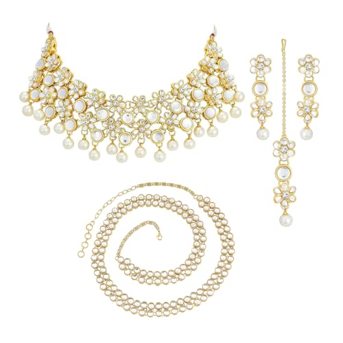 Image of Peora Traditional Ethnic Kundan Pearl Traditional Jewellery Set Gift for Women