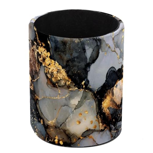KikandKo Black Grey Gold Marble Pen Holder for Desk Office Pencil Cup Organize Make Up Brush Pencil Holders for Kids Girls Boys Adults School Home