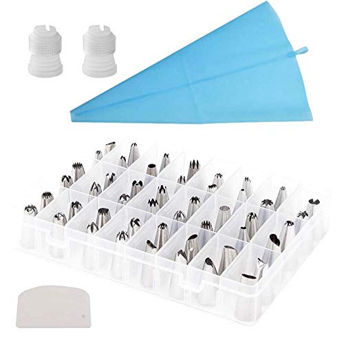Cake Decorating Supplies with Icing Tips,Silicone Pastry Bags,Flower Nails,Reusable Plastic Couplers Baking Accessories