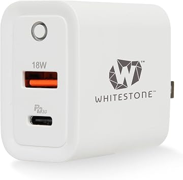 DOME GLASS Whitestone 30W USB-C Fast Charger, Dual Ports Quick Charge PD Wall Charger QC 3.0 Adapter with Foldable Plug for iPhone 13/14/15/16 /17 Series, Galaxy S22/S23/S24/S25/S26, iPad, Pixel