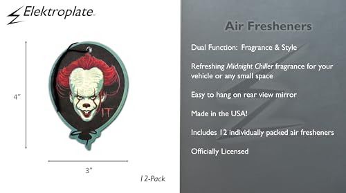 Image of Elektroplate Officially Licensed IT Pennywise Automotive Air Fresheners for Vehicles | Midnight Chiller Scent (12-Pack) | Made in the USA