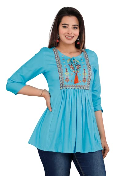 Image of Ganga febtex Women's Rayon Embroidered Short Kurti /Tops