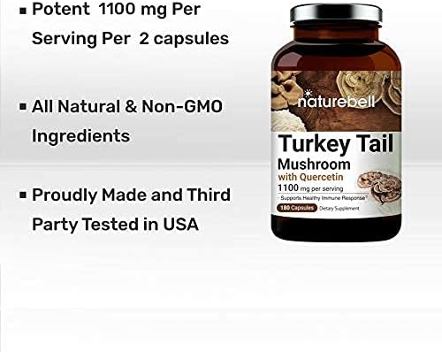 Advanced Turkey Tail Quercetin Supplements, Turkey Tail (Coriolus Versicolor) with Quercetin 1100mg Per Serving, 180 Counts, 2 in 1 Formula, Immune System Booster, Daily Mushroom Mycelium Supplement