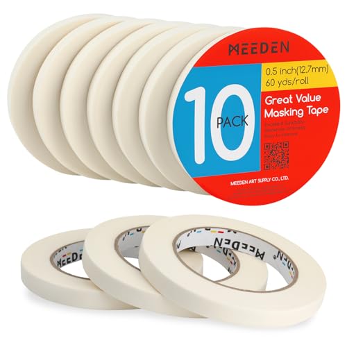 MEEDEN 10 Packs White Artist Tape, 12.7mm with Total 1800FT (550m) Masking Art Tape for Watercolor Painting Drafting Canvas Framing, Acid-Free Painters Tape, General Purpose for Craft, Office, School