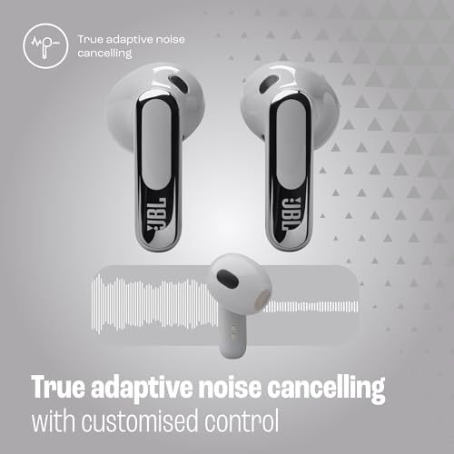 Image of JBL Live Flex 3,Hi-Res Audio True ANC TWS,Smart Case with Touch Display,50H Playtime,Wireless Charging,6 Mic,Multipoint Connection,Ip55 Proof,in Ear Headphones App,Personi-Fi 3.0(Silver)