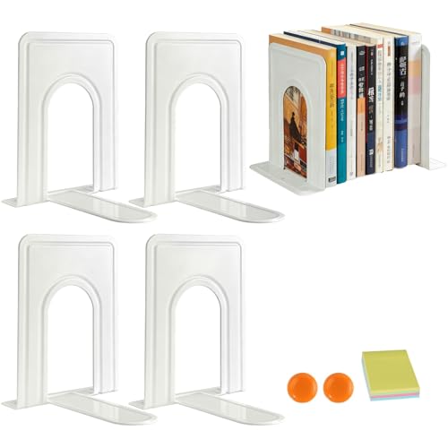 DIFIT Sujetalibros, Sujeta Libros Estanteria, Metal Sujeta Libros, Blanco Sujetalibros Estanteria, Sujetalibros para Libros Gruesos, 4 Piezas Apoyalibros, Antideslizante Sujetalibros, 12.6x14.8x17cm