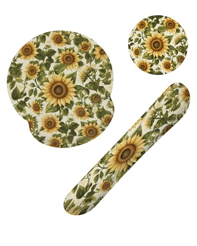Vintage Sunflower Wrist Rest Set for Keyboard and Mouse