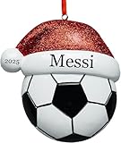 Bola de Navidad Personalizada Fútbol – Adorno Navideño en Resina Pintada a Mano con Nombre & Año, Regalo para Familias, Niños y Aficionados al Fútbol