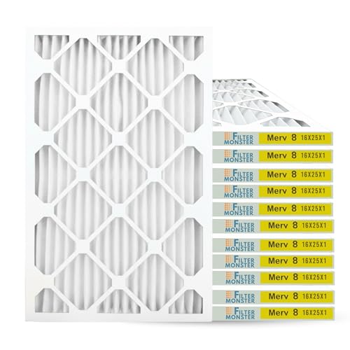 Filter-Monster 16x25x1 MERV 8 Pleated HVAC Air Conditioner Furnace Replacement Air Filter 12-Pack (Actual Filter Dimensions 15.5 x 24.5 x .75 inches)