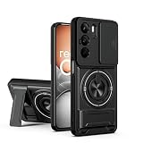 MTRIEBA Compatible with Realme P3 Lite/Realme P3x 5G Phone Case [with Tempered Glass Screen Protector] [2-in-1 Sliding Window - Kickstand Design] Black