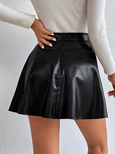 Makemechic Women's Faux Pu Leather High Waist Flare Skater Short Mini Skirt Black Petite S #TOP2