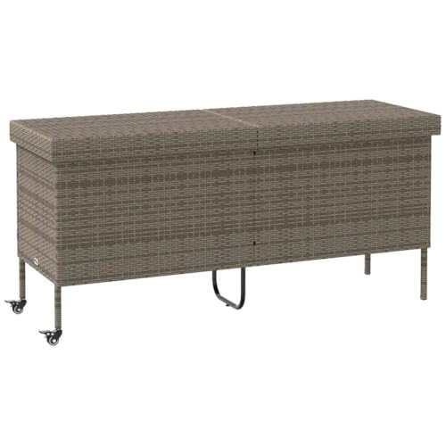vidaXL Caja almacenaje jardín Ruedas ratán sintético Gris 160x55x75 cm, Caja de Almacenamiento al Aire Libre, Almacenamiento de Cojines de jardín, Caja de Almacenamiento de Cojines
