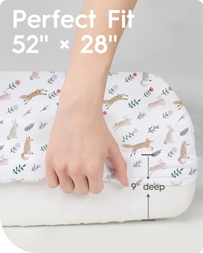 Image of Boy Crib Sheets, TotBasic Premium Soft Crib Mattress Sheet Fitted, Ultra Breathable Crib Fitted Sheet, Super Stretchy Baby Bed Sheets 28''x52''x9'' Extra Deep Pocket (Woodland Deer & Rabbit Fox)
