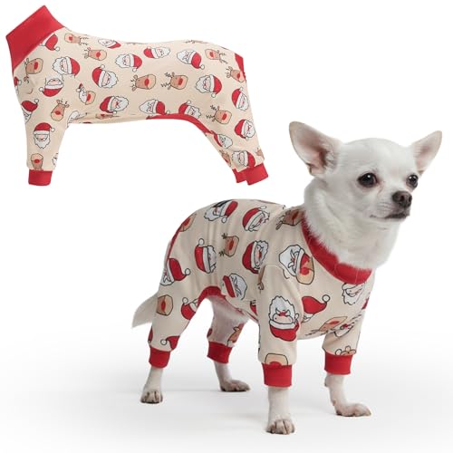 Image of Spark Paws Dog Christmas Pajama, Dog Recovery Suit Male, Onesie, Ultra-Soft and 4-Way Stretch, for Small Medium and Large Breeds - Santa and Rudolph - S