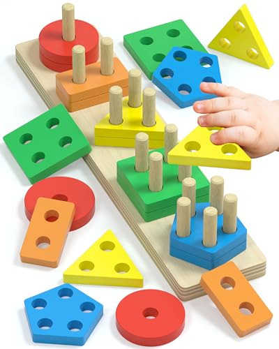 Image of Walenced Montessori Toys for 1 2 Year Old Girl Boy, Toddler Toys 1 2 Year Old Girl Boy Birthday Gifts, Education Toddler Puzzles for Wooden Stacking Block Ages 1-3 2-4